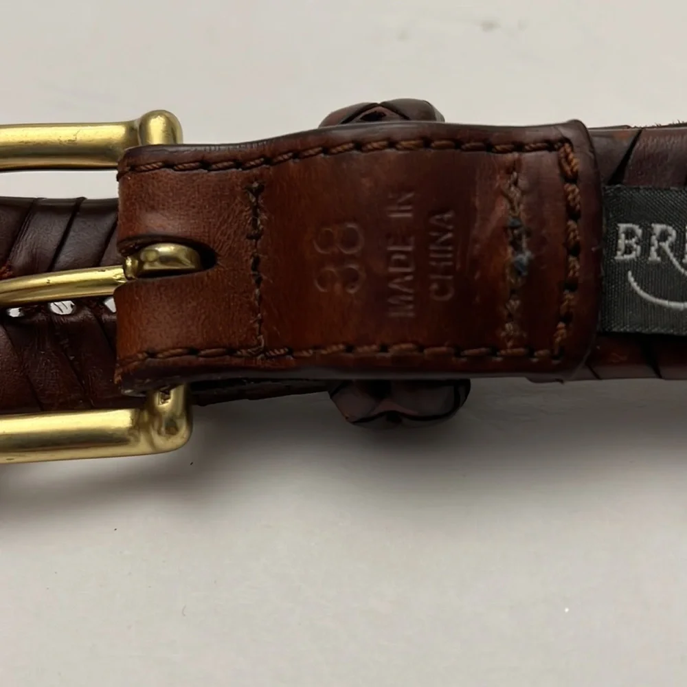 Brighton Men’s Heavy Solid Brass and Leather Braided Belt Size 38